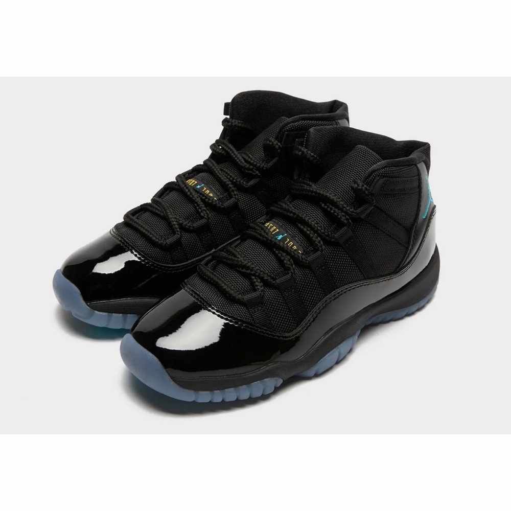 Air Jordan 11 retro Black Patent Leather High-Top Sneakers with Icy Blue Outsole